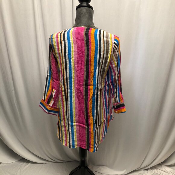 Passports Colorful Striped Tunic Womens Sz Medium 8-10 Lightweight Sheer V-Neck - Picture 5 of 8